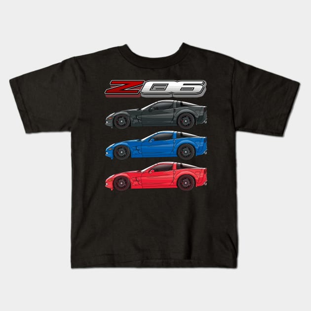 Sports Car Corvette C6 Kids T-Shirt by Guyvit